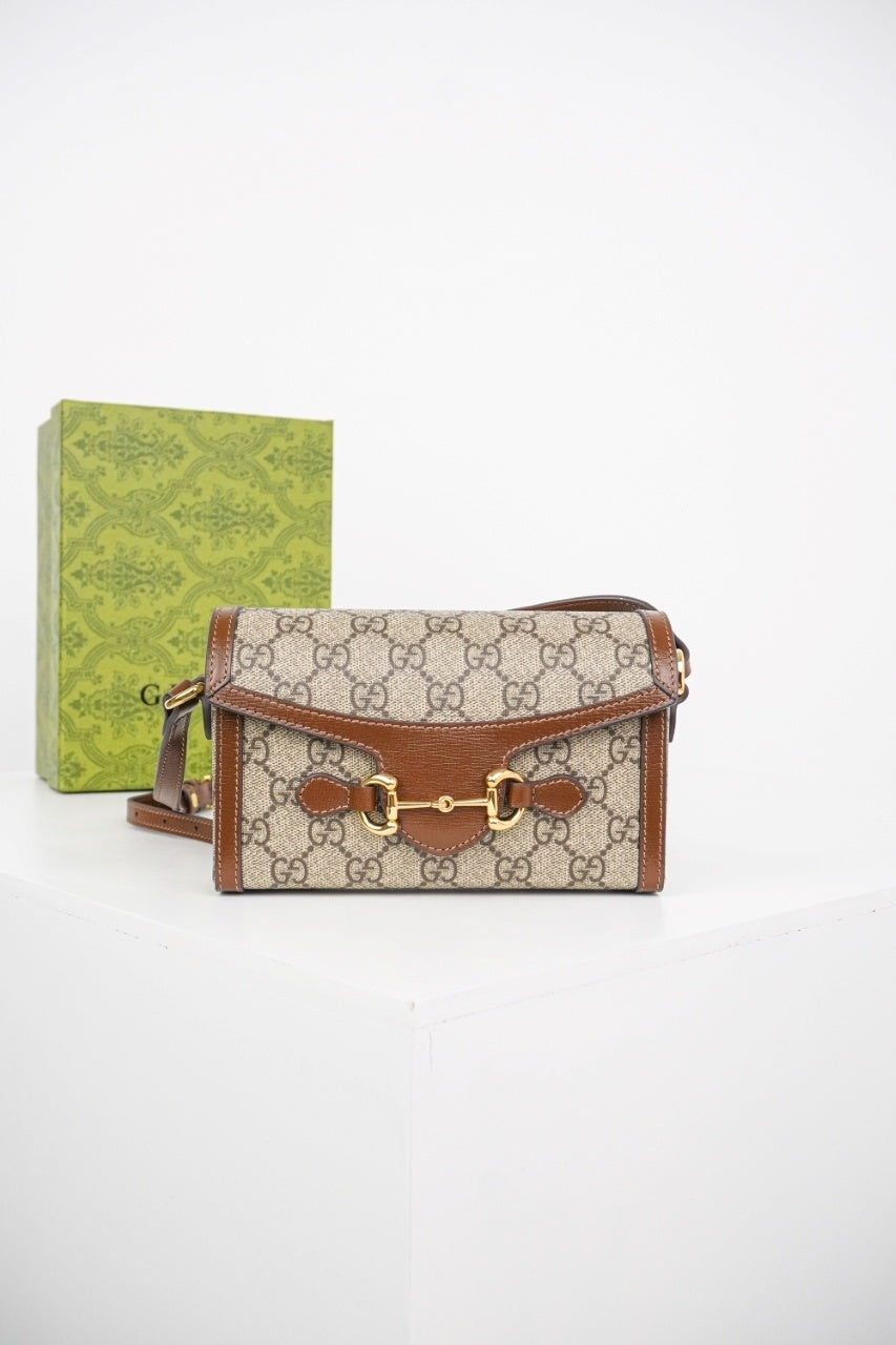 Gucci Horsebit 1955 Mini Bag (Beige&Dark Brown)