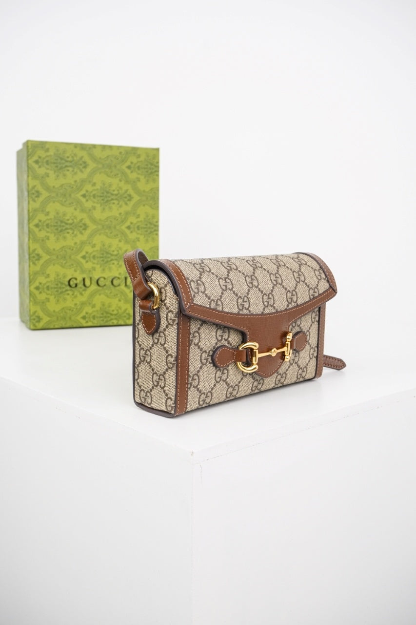 Gucci Horsebit 1955 Mini Bag (Beige&Dark Brown)